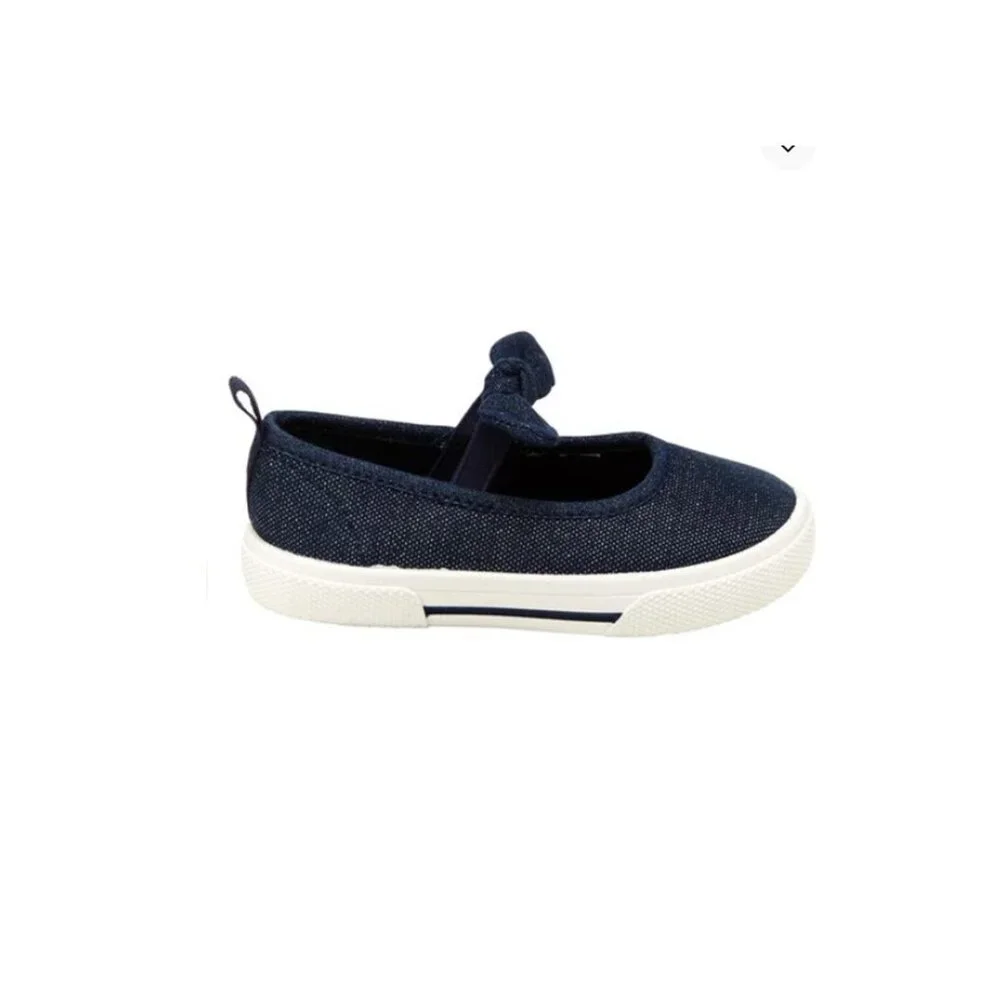 CARTERS NWT Girls Size 2 Mary Jane Shoes Navy Blue White Flats Bow Casual - Picture 2 of 11